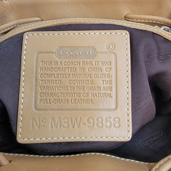Coach F3W 9858 Legacy Tan Leather Drawstring Backpack, the  display picture 2